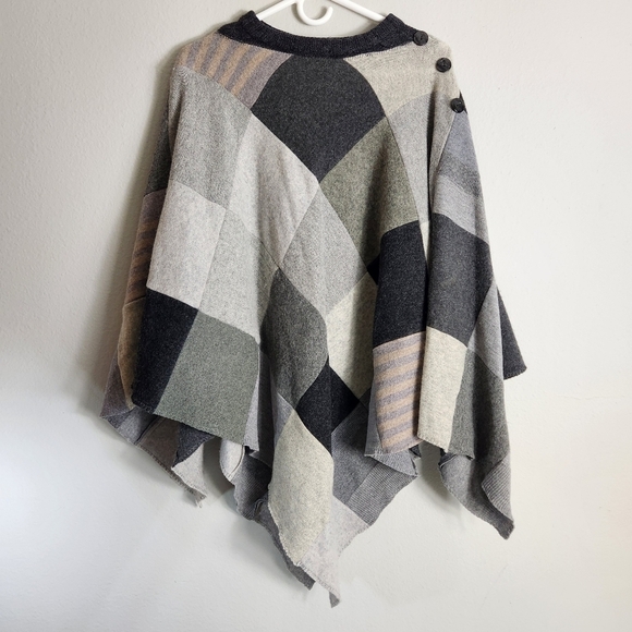 Eddie Bauer Vintage Womens Patchwork Wool Cashmere Sweater Poncho-OSFM - Picture 3 of 6